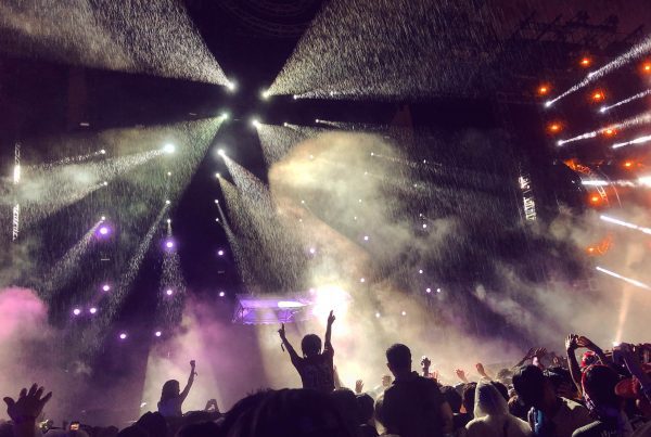 People at a concert in the rain